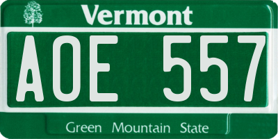 VT license plate AOE557