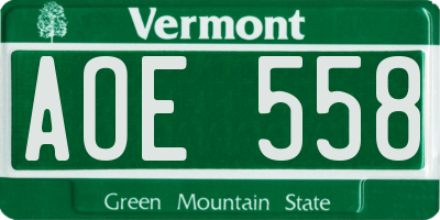 VT license plate AOE558