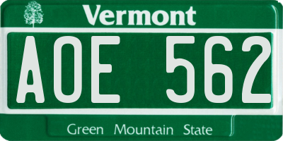 VT license plate AOE562