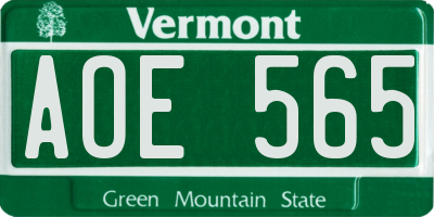 VT license plate AOE565