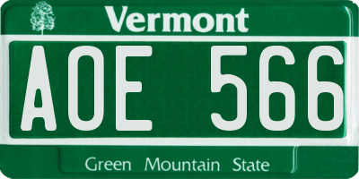 VT license plate AOE566