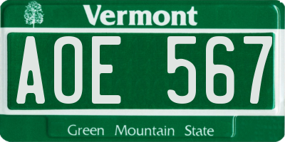 VT license plate AOE567