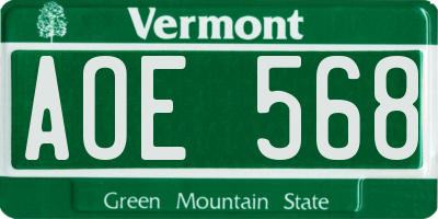 VT license plate AOE568