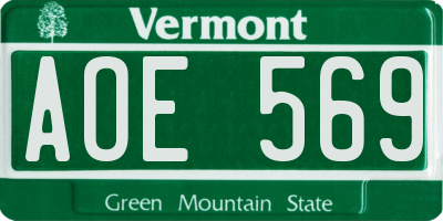 VT license plate AOE569