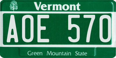 VT license plate AOE570