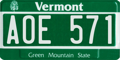 VT license plate AOE571