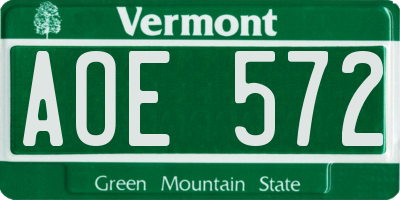 VT license plate AOE572