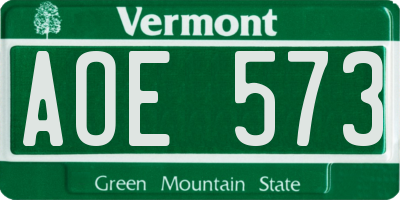 VT license plate AOE573