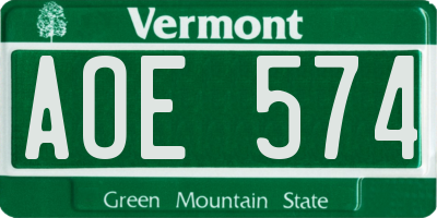 VT license plate AOE574