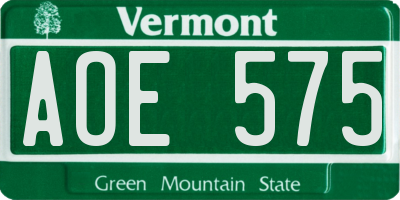 VT license plate AOE575