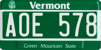 VT license plate AOE578