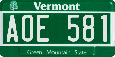 VT license plate AOE581