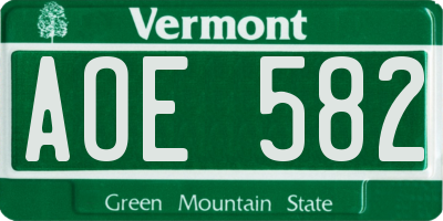VT license plate AOE582