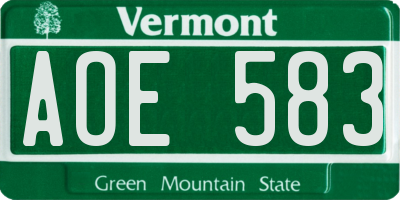 VT license plate AOE583