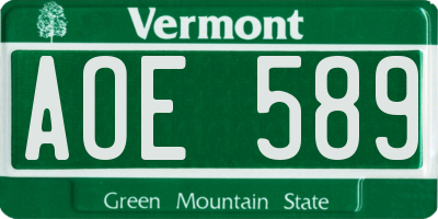 VT license plate AOE589
