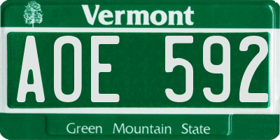 VT license plate AOE592