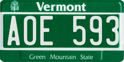VT license plate AOE593
