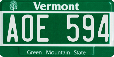 VT license plate AOE594