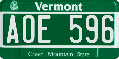 VT license plate AOE596