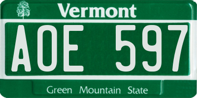 VT license plate AOE597