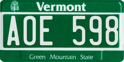 VT license plate AOE598