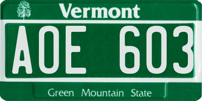 VT license plate AOE603
