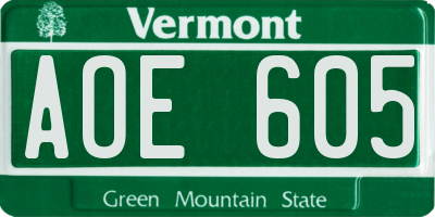 VT license plate AOE605