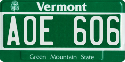 VT license plate AOE606