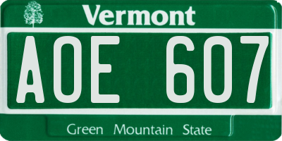 VT license plate AOE607