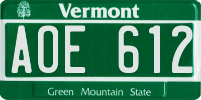VT license plate AOE612