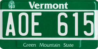 VT license plate AOE615
