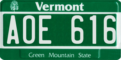 VT license plate AOE616