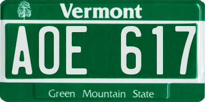 VT license plate AOE617