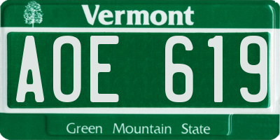 VT license plate AOE619