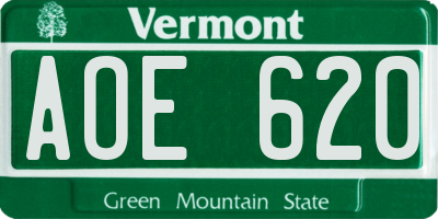 VT license plate AOE620