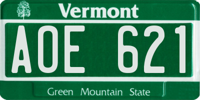 VT license plate AOE621