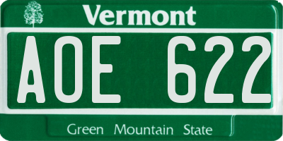 VT license plate AOE622