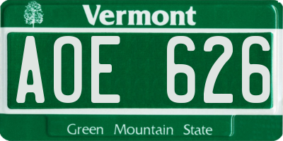 VT license plate AOE626