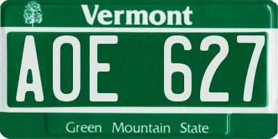 VT license plate AOE627