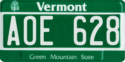 VT license plate AOE628