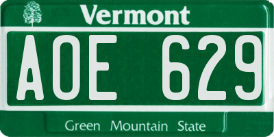 VT license plate AOE629