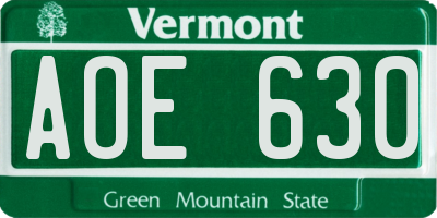 VT license plate AOE630
