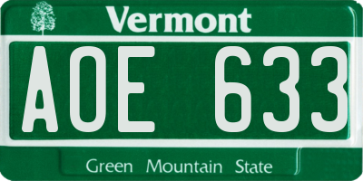 VT license plate AOE633