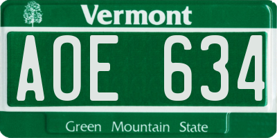 VT license plate AOE634