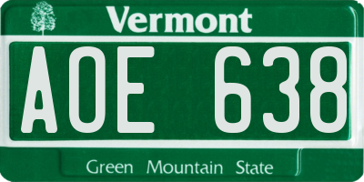 VT license plate AOE638