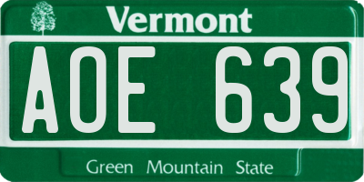 VT license plate AOE639