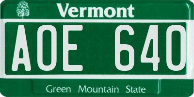 VT license plate AOE640