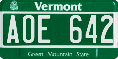 VT license plate AOE642