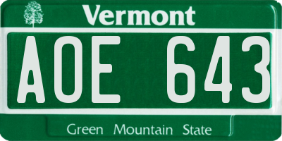 VT license plate AOE643