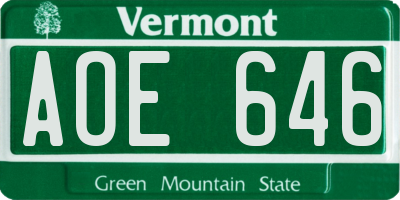 VT license plate AOE646